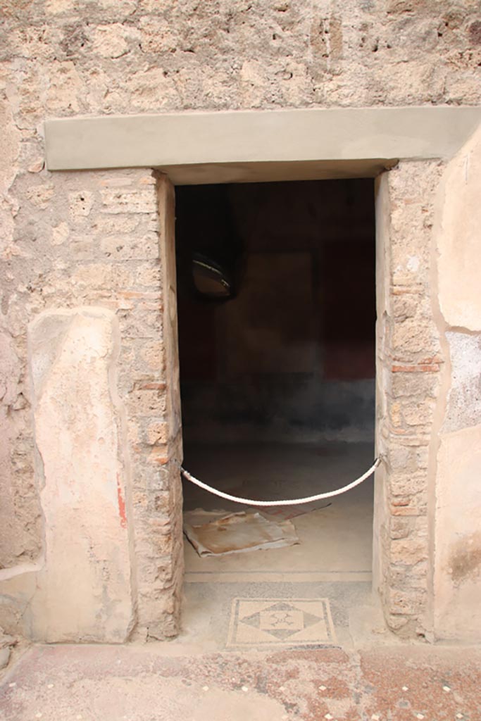 I.6.15 Pompeii. October 2023. 
Room 11, doorway with mosaic in threshold. Photo courtesy of Klaus Heese.
