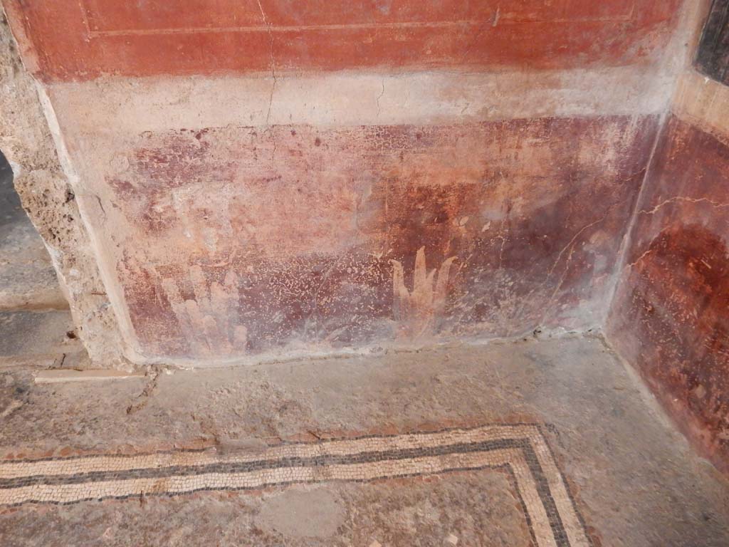 I.6.15 Pompeii. June 2019. Room 4, atrium. Painted zoccolo/plinth in north-east corner.
Photo courtesy of Buzz Ferebee.
