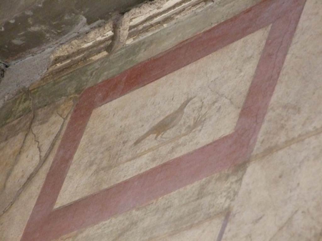 I.6.15 Pompeii.  December 2007. Entrance corridor.  West wall.  Painted plaster panel of bird.