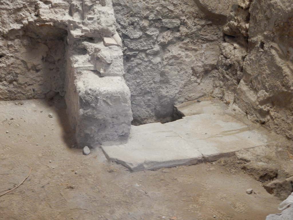 I.6.15 Pompeii. June 2019. Room 1, latrine in south-west corner. Photo courtesy of Buzz Ferebee.

