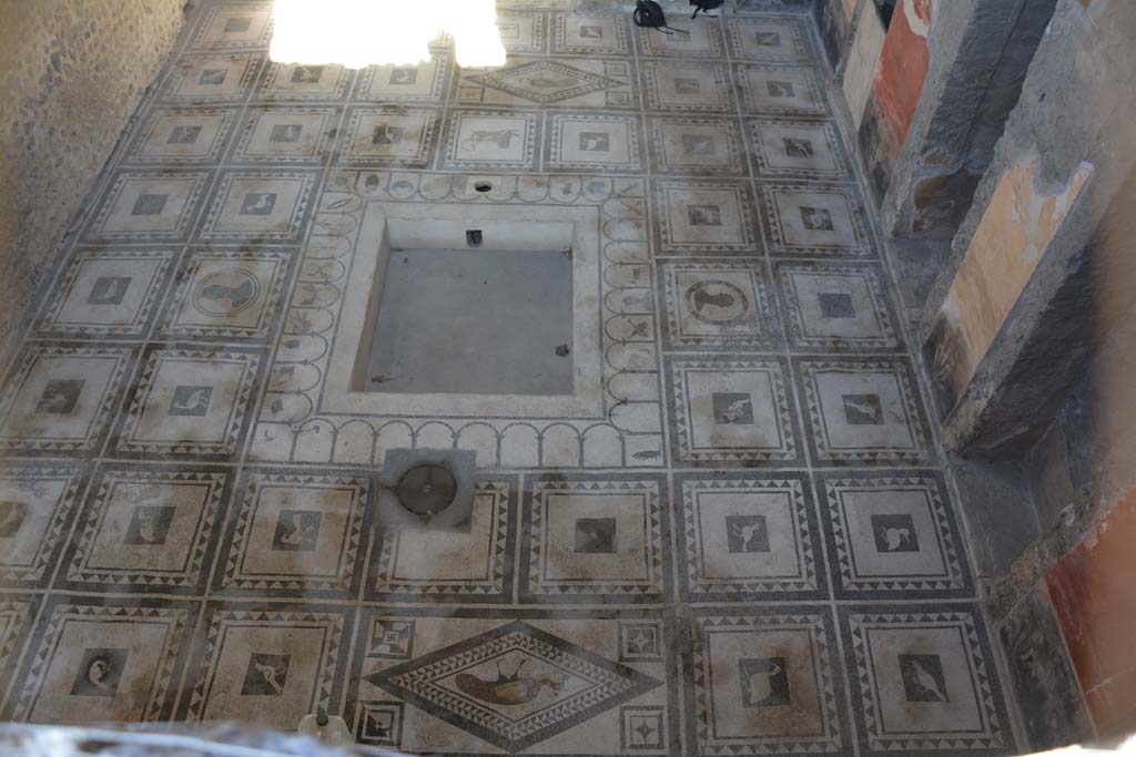 I.7.1 Pompeii. October 2019. Impluvium in centre of mosaic floor in atrium, looking north.
Foto Annette Haug, ERC Grant 681269 DÉCOR.

