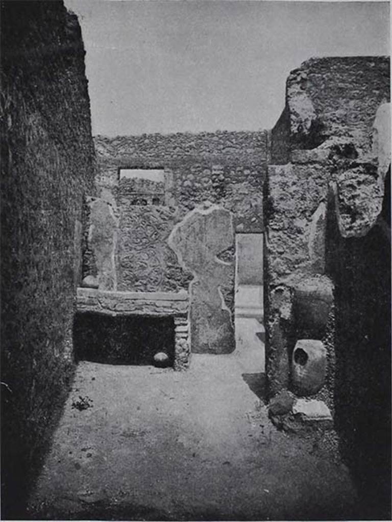 I.10.8 Pompeii. 1934. Room 9, looking north to kitchen area
See Notizie degli Scavi di Antichità, 1934, p. 315, fig. 27.