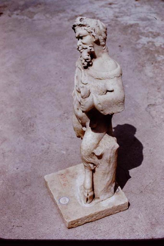 II.4.6 Pompeii, 1972. Statuette of marble satyr found at the north end of the pool.
Photo by Stanley A. Jashemski. 
Source: The Wilhelmina and Stanley A. Jashemski archive in the University of Maryland Library, Special Collections (See collection page) and made available under the Creative Commons Attribution-Non Commercial License v.4. See Licence and use details.
J72f0313
