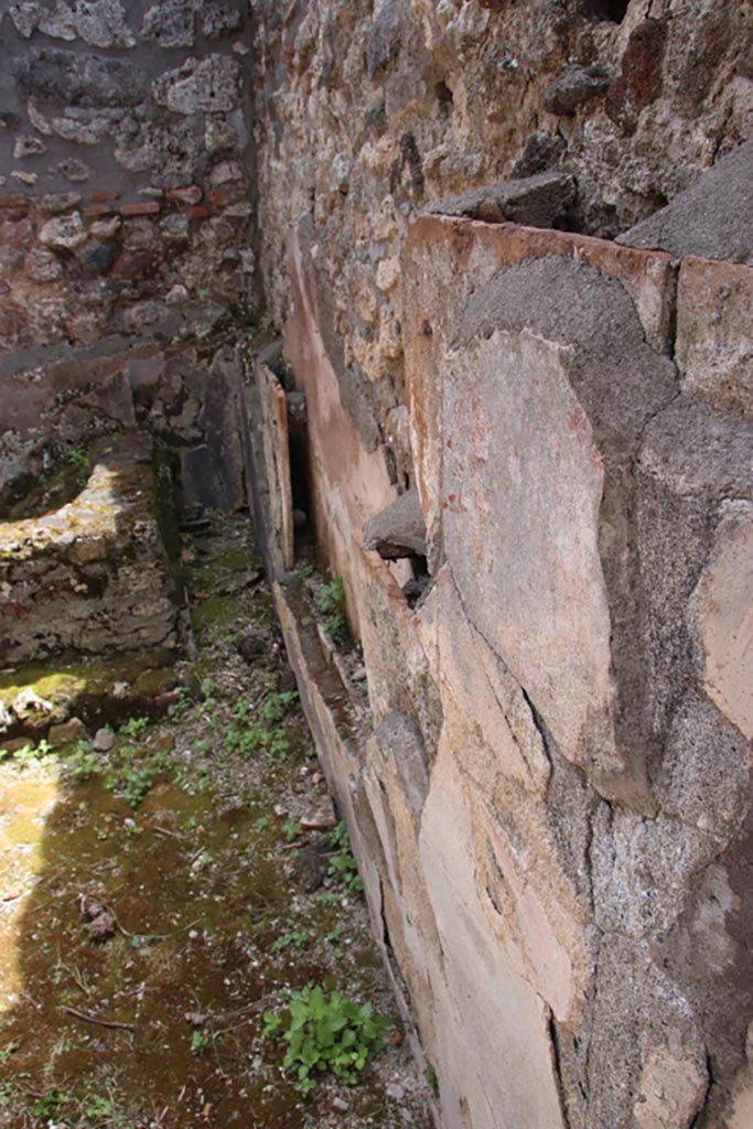 V.1.7 Pompeii. May 2024. 
Room 20, caldarium, looking south along west wall, from doorway in room 19. Photo courtesy of Klaus Heese.
