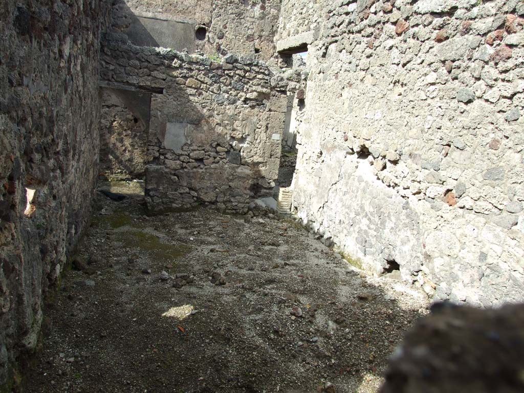 V.1.7 Pompeii. March 2009. Large room on east side of peristyle. Photo taken through hole in wall from room 16.
Room on south side of V.1.9, looking north, towards two doorways.
