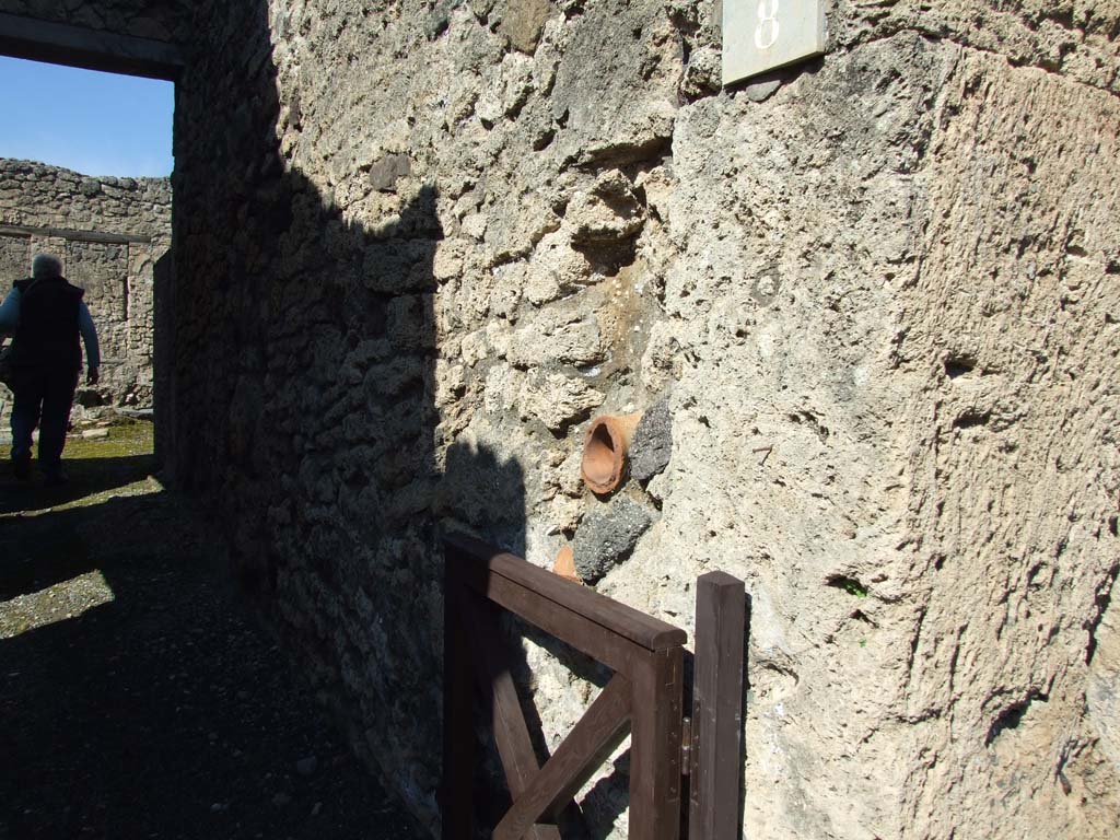 V.3.8 Pompeii. March 2009. East wall of entrance fauces.