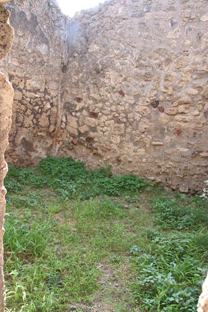 V.3.8 Pompeii. October 2023.
South-west corner and west wall of front room on west side of entrance corridor.
Photo courtesy of Klaus Heese.