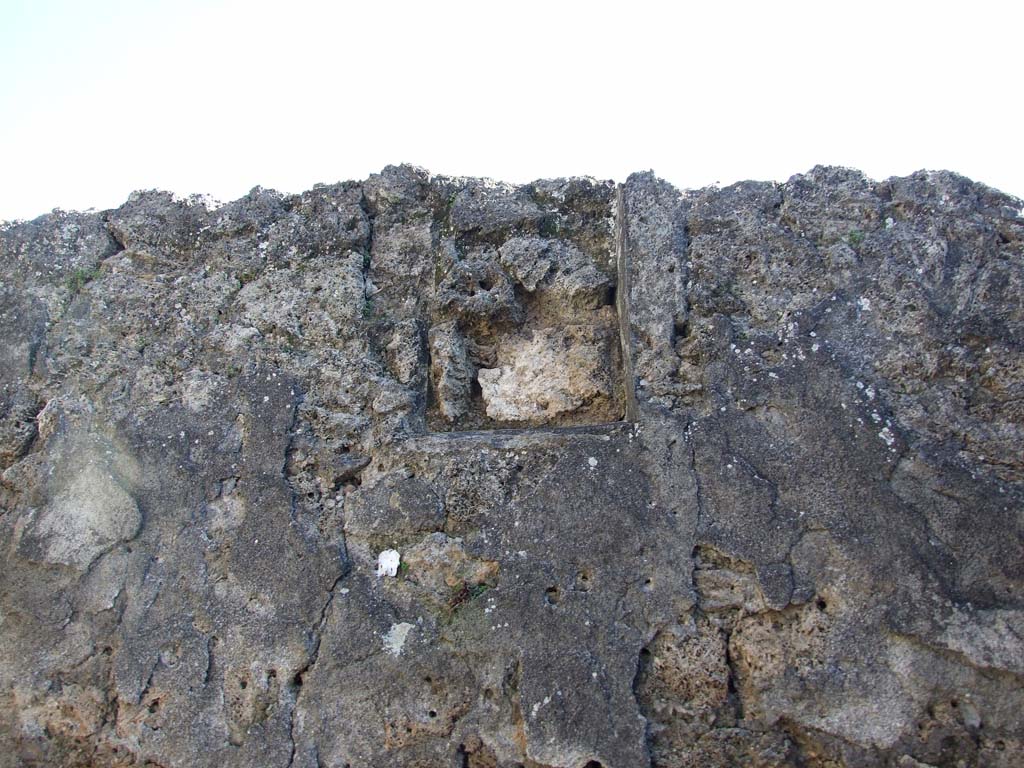 V.3.8 Pompeii. March 2009. Front room on west side of entrance corridor.
South wall with original window blocked up when the front wall was realigned.
See Van der Poel, H. B., 1986. Corpus Topographicum Pompeianum, Part IIIA. Austin: University of Texas. (p.76)