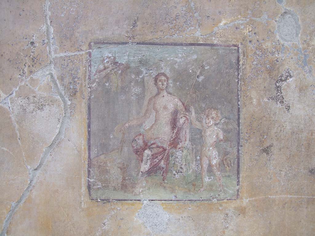 VI.7.23 Pompeii. December 2006. Wall painting from centre panel of south wall of tablinum.  
Identified by Helbig as of Aphrodite and Eros.  
Identified by Schefold as Aphrodite glimpses the wounded Adonis.  
See Helbig, W., 1868. Wandgemälde der vom Vesuv verschütteten Städte Campaniens. Leipzig: Breitkopf und Härtel. (305).
See Schefold, K., 1962. Vergessenes Pompeji. Bern: Francke. (T. 172,3).
According to Bragantini, the painting of Aphrodite was to be found on the north wall of the tablinum.
See Bragantini, de Vos, Badoni, 1983. Pitture e Pavimenti di Pompei, Parte 2. Rome: ICCD. (p.159-60)
