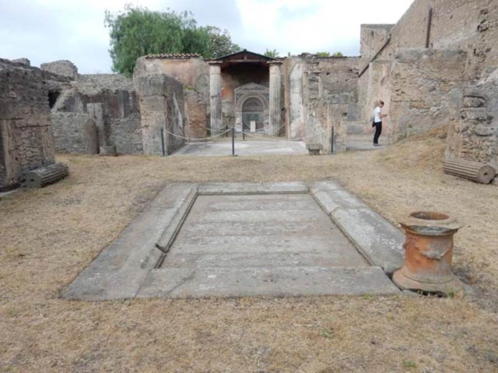 VI.8.22 Pompeii. May 2017. Looking west across tufa impluvium in atrium.
Photo courtesy of Buzz Ferebee.
