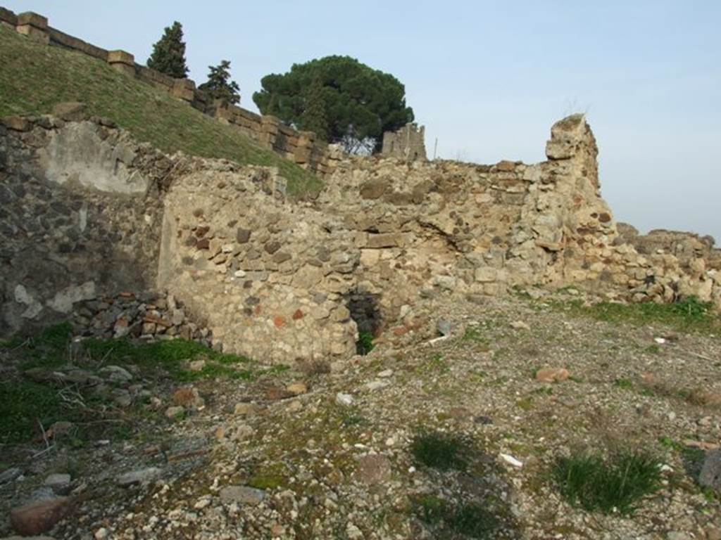 VI.9.1 Pompeii. December 2007. Looking north-east across site of rooms 8, and 9. The site of room 10 would have been in the lower right. At the rear would be the rooms belonging to the linked property at VI.9.14.
