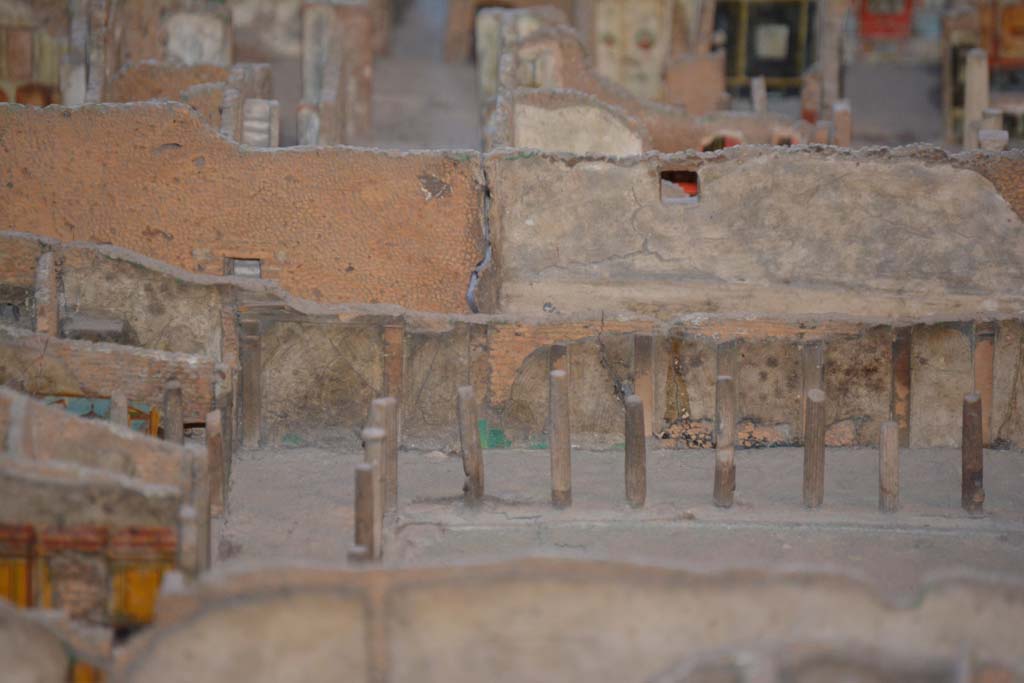 VI.11.9/10 Pompeii. July 2017. Looking east towards north-east corner of peristyle 36. 
From cork model in Naples Archaeological Museum.
Foto Annette Haug, ERC Grant 681269 DCOR.
