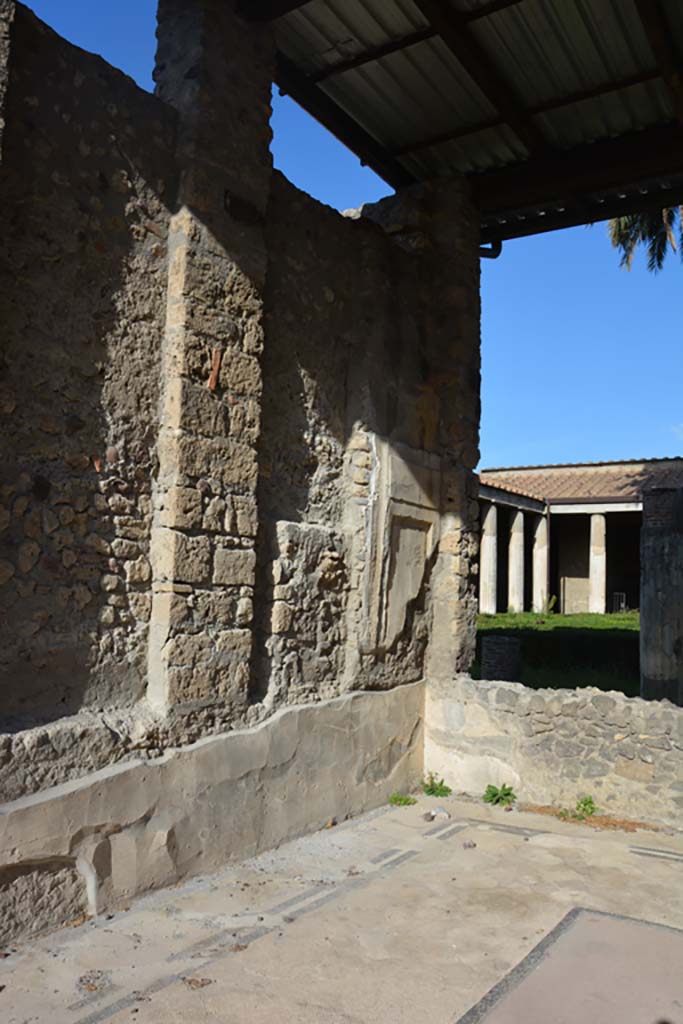 VI.11.10 Pompeii. October 2017. Room 33, detail of west wall in north-west corner.
Foto Annette Haug, ERC Grant 681269 DÉCOR


