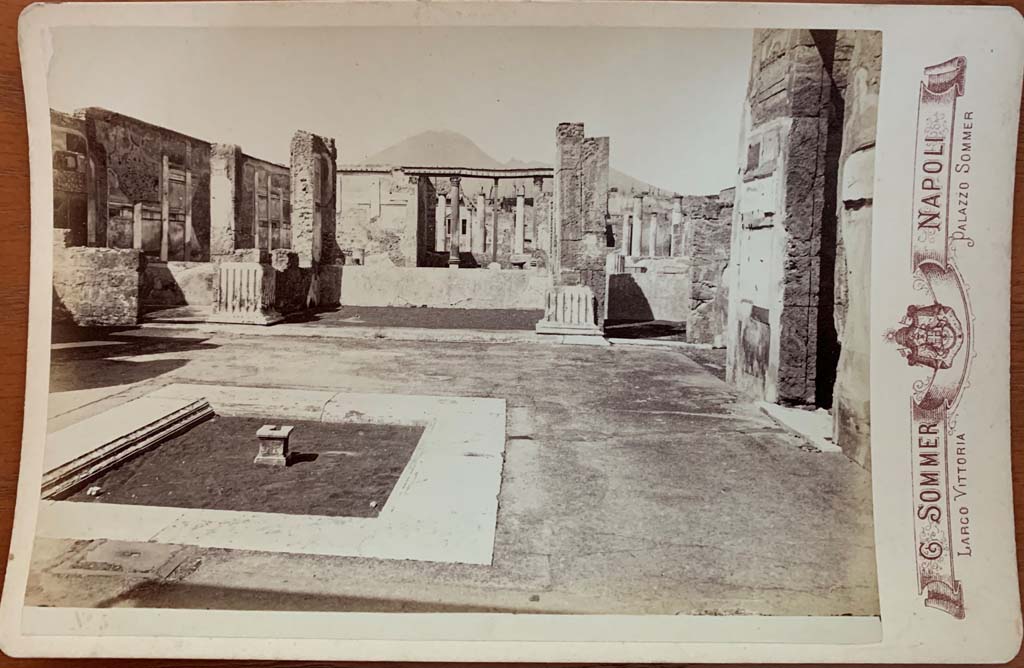 VI.12.2 Pompeii. Giorgio Sommer Cabinet Card number 5. Looking north along east side of atrium.
Photo courtesy of Rick Bauer.