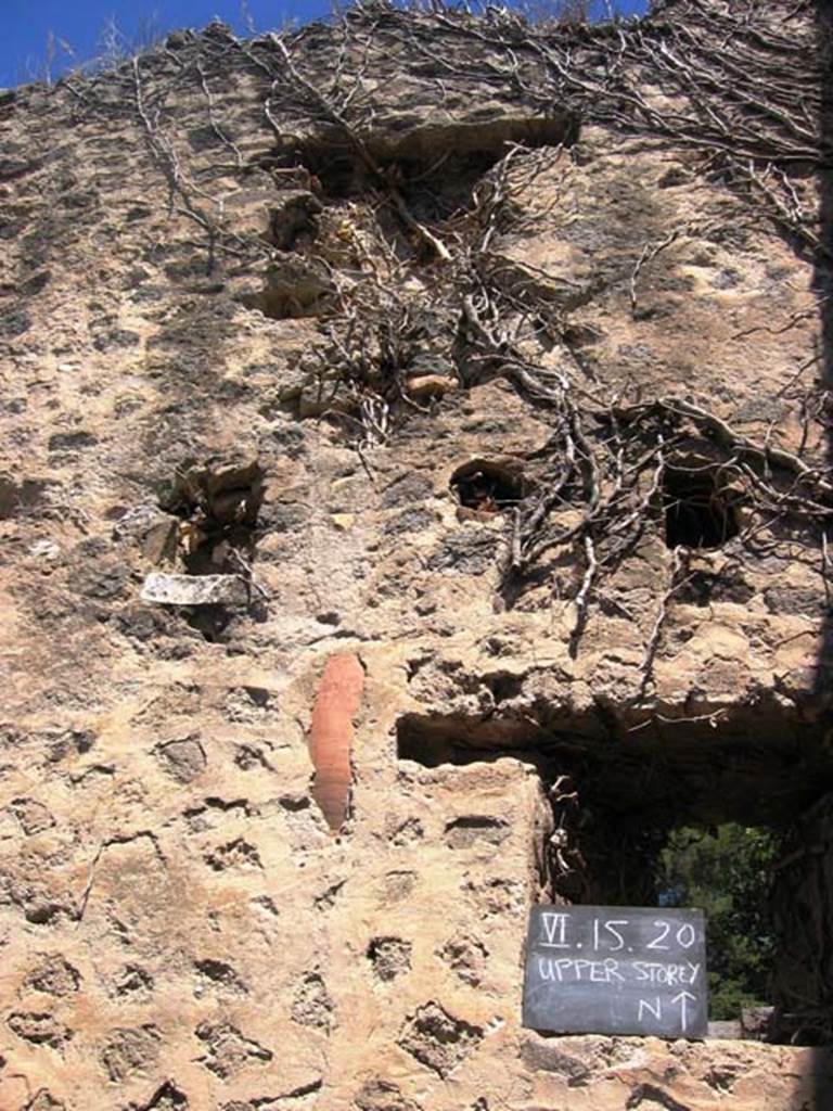 VI.15.20 Pompeii. July 2008. Downpipe visible in wall of upper level. Photo courtesy of Barry Hobson.
According to Hobson, Reg. VI had two upper storey latrines that still had visible signs of the latrine above the ground floor level, these were in VI.15.20 and VI.15.22.
See Hobson, B., 2009. Latrinae et foricae: Toilets in the Roman World. London; Duckworth. (p.75)
According to Eschebach, the corridor on the north side of the atrium led to the kitchen and latrine which had a downpipe from the upper floor.
See Eschebach, L., 1993. Gebäudeverzeichnis und Stadtplan der antiken Stadt Pompeji. Köln: Böhlau. (p.223)