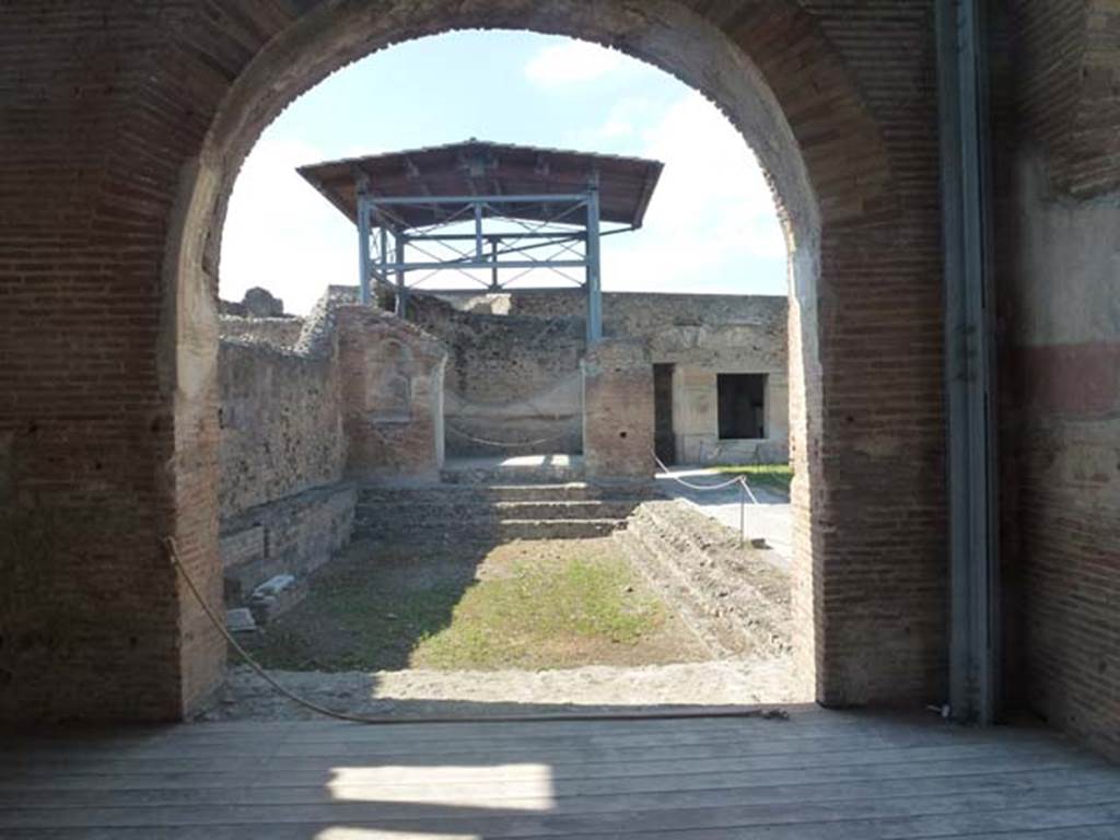 VII.1.8 Pompeii. June 2012. Nymphaeum F, looking north towards swimming pool D and nymphaeum G. Photo courtesy of Michael Binns.
