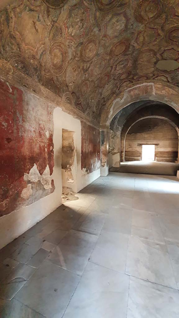 VII.1.8 Pompeii. July 2021. 
Looking east along north wall and  ceiling in Vestibule 1.
Foto Annette Haug, ERC Grant 681269 DÉCOR
