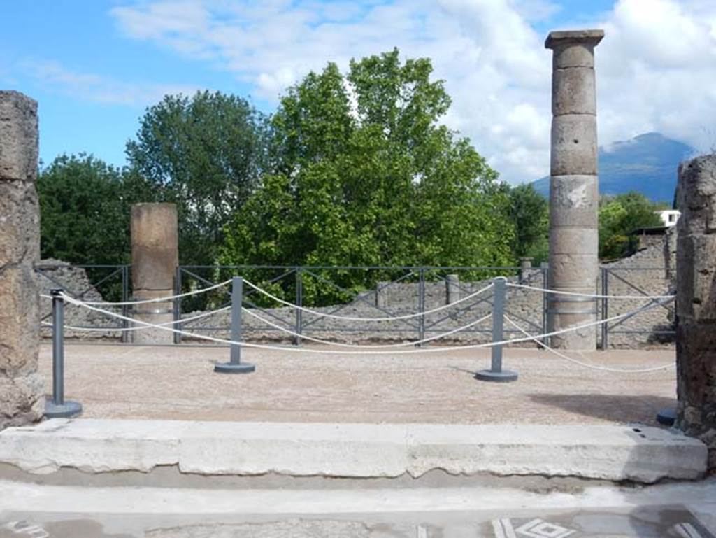 VII.15.2 Pompeii. May 2018. North end of tablinum, with large step to south portico.
Photo courtesy of Buzz Ferebee.