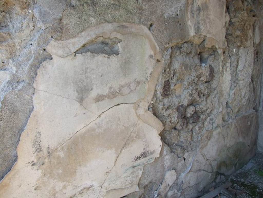 VII.15.2 Pompeii. March 2009. Apodyterium. West wall. Site of a painting of Polyphemus and Galatea partly obliterated by the remodelling in the north west corner.