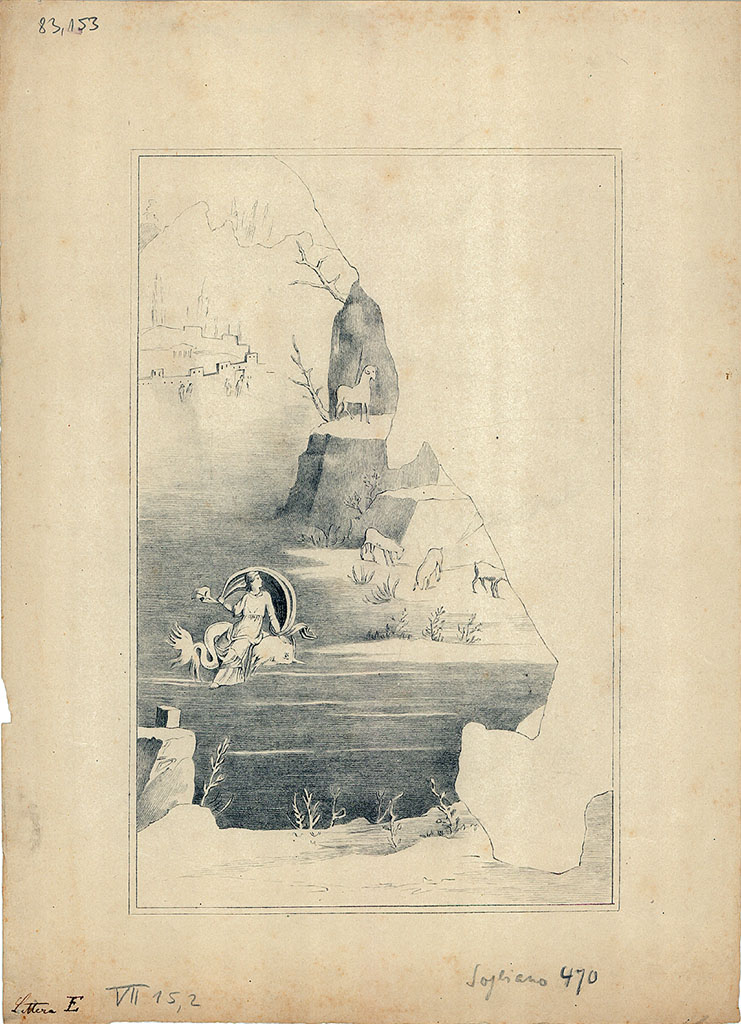 VII.15.2 Pompeii. Lithograph copy of painting of Galatea on a dolphin from west wall.
DAIR 83.153. Photo © Deutsches Archäologisches Institut, Abteilung Rom, Arkiv.