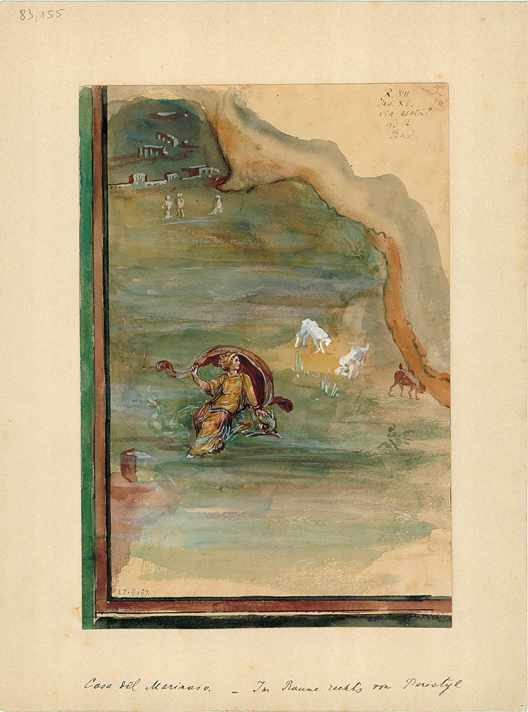 VII.15.2 Pompeii. 27th September 1897. Watercolour copy of painting of Galatea on a dolphin from west wall.
DAIR 83.155. Photo © Deutsches Archäologisches Institut, Abteilung Rom, Arkiv.
