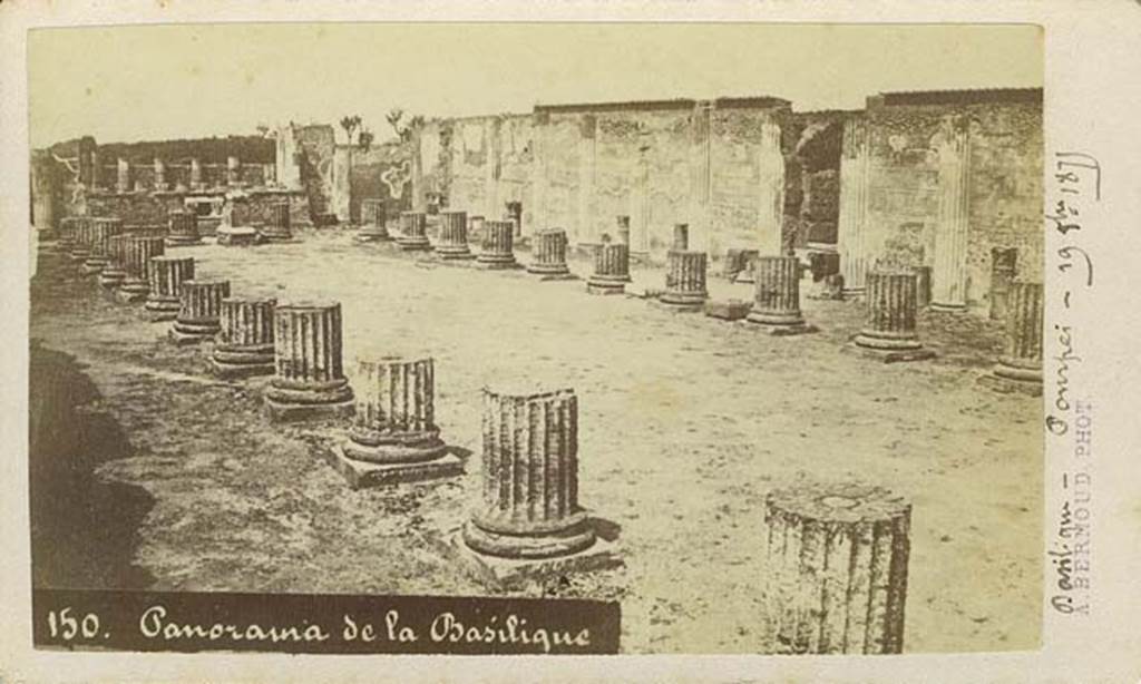 VIII.1.1 Pompeii. Basilica. Photograph by Alphonse Bernoud, numbered 150, pre 1875.
Looking north-west. Photo courtesy of Rick Bauer.
