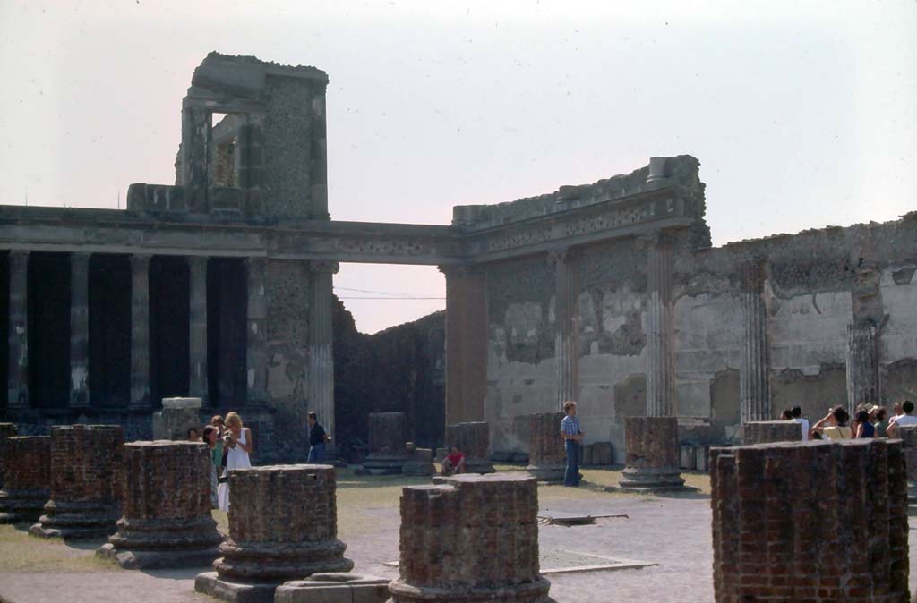 VIII.1.1 Pompeii, 7th August 1976. Looking north-west across Basilica.
Photo courtesy of Rick Bauer, from Dr George Fay’s slides collection.