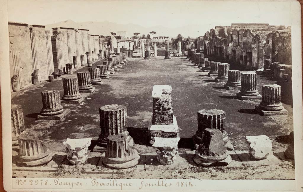 VIII.1.1 Pompeii. Looking east from west end across main central room of Basilica, towards Forum.
Michel Amodio Cabinet Card no. 2978. Photo courtesy of Rick Bauer.