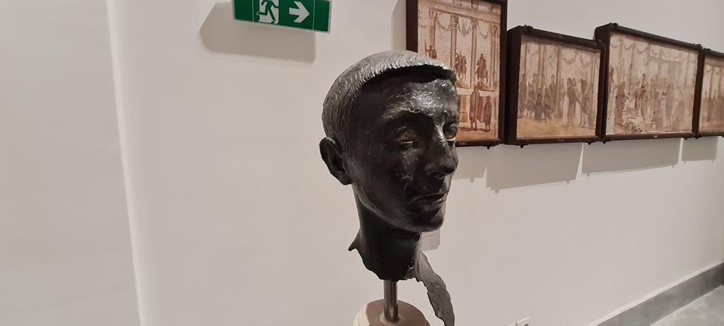 VIII.1.1 Pompeii. April 2023.
Bronze bust of a young unknown man, found in the Basilica. On display in “Campania Romana” gallery in Naples Archaeological Museum.
Photo courtesy of Giuseppe Ciaramella.