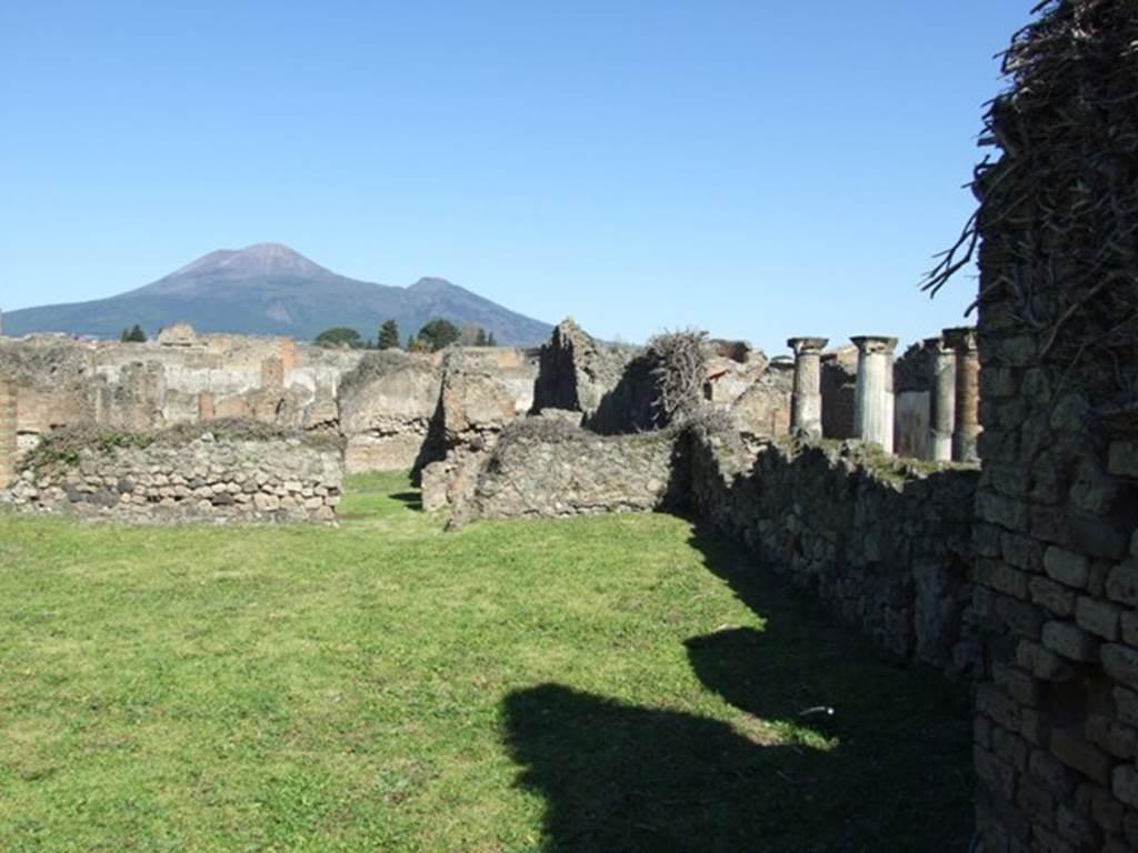 VIII.3.4 Pompeii. March 2009. Room 18, rear garden area.  Looking north from south-east corner. According to Jashemski, at the back of the above garden there was an entrance to an area, which had been cleared of old construction and put under cultivation.
See Jashemski, W. F., 1993. The Gardens of Pompeii, Volume II: Appendices. New York: Caratzas. (p.210)
