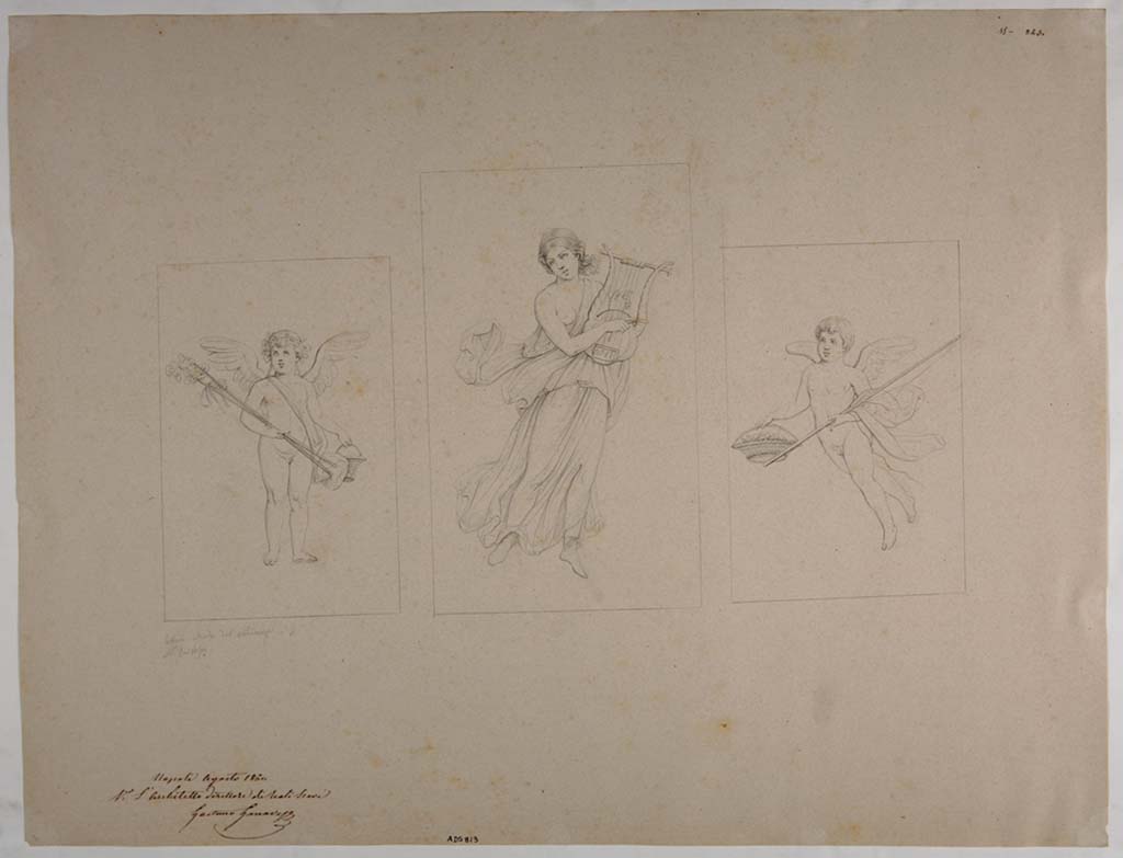 VIII.3.4 Pompeii. Drawing by Nicola La Volpe, 1860, of three more figures probably found in the same unknown room, if not from the same wall.
Now in Naples Archaeological Museum. Inventory number ADS 813.
Photo © ICCD. http://www.catalogo.beniculturali.it
Utilizzabili alle condizioni della licenza Attribuzione - Non commerciale - Condividi allo stesso modo 2.5 Italia (CC BY-NC-SA 2.5 IT)
