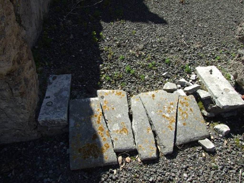 VIII.5.2 Pompeii.  March 2009.  Room 6.  Oecus.  Rear door, broken sill.