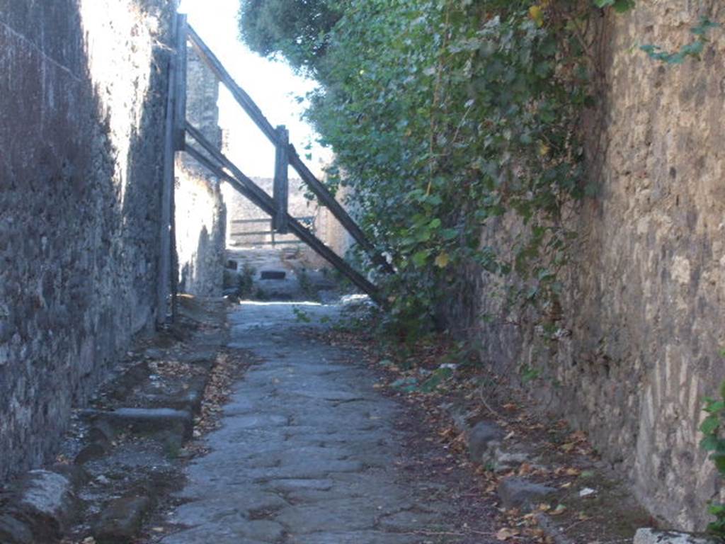 VIII.5.2 (side wall). Pompeii.  Vicolo dei 12 Dei, looking south.            VIII.3

