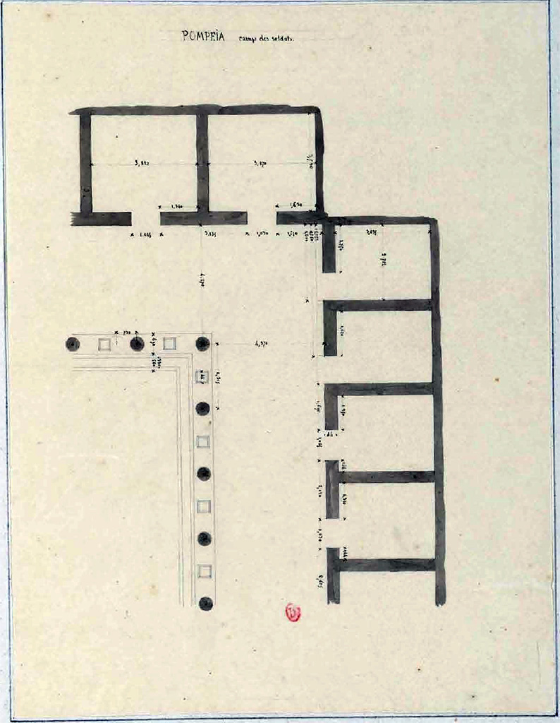 VIII.7.16 Pompeii. 1826. Detailed drawing of south-west corner and surrounding rooms.
See Poirot, P. A., 1826. Carnets de dessins de Pierre-Achille Poirot. Tome 2 : Pompeia, pl. 40.
See Book on INHA Document placé sous « Licence Ouverte / Open Licence » Etalab