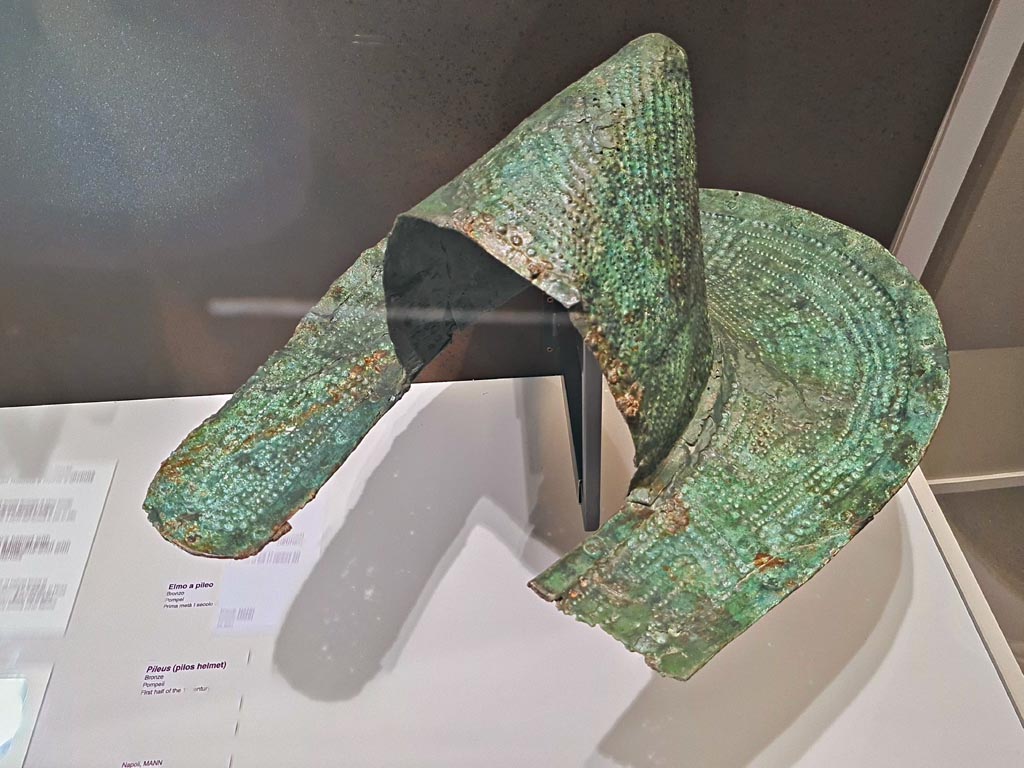 Pompeii. Photo taken May 2021, courtesy of Giuseppe Ciaramella.
Bronze Pileus (pilos helmet). Naples Archaeological Museum, inv. 5651.