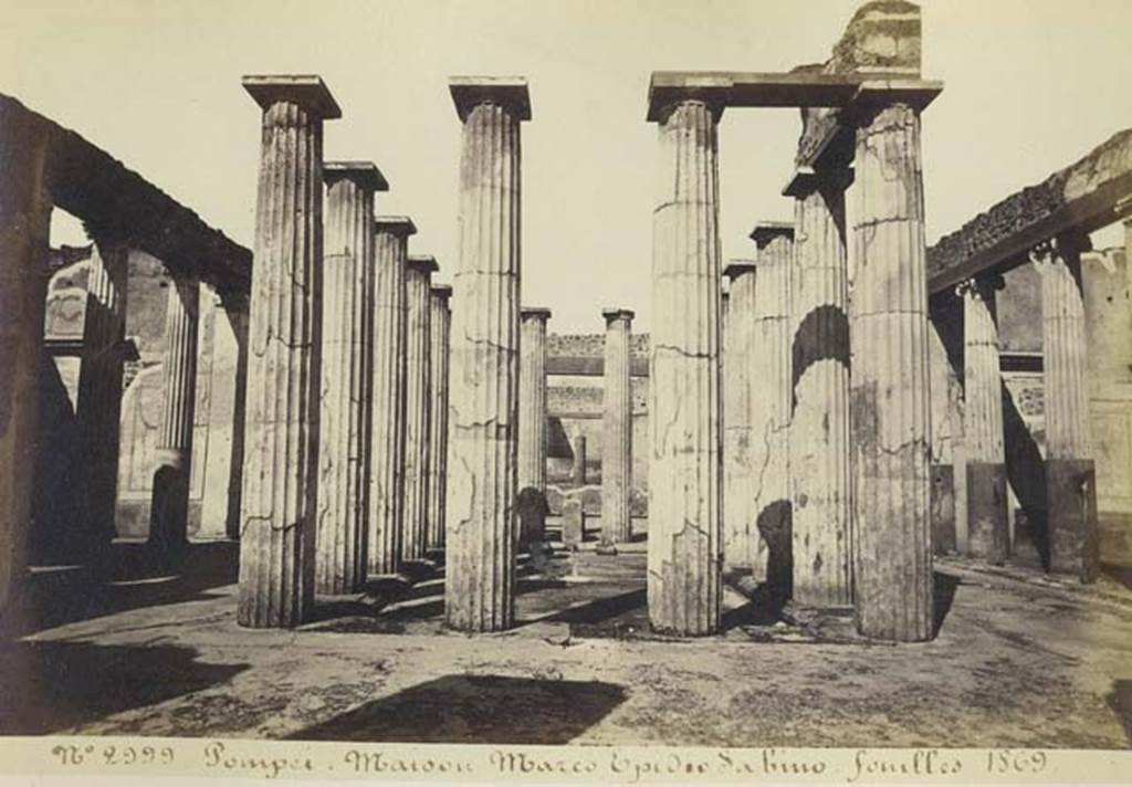 IX.1.20 Pompeii. Old undated photograph by Amodio, numbered 2999 in an album dated c.1873. Looking north across atrium. Photo courtesy of Rick Bauer.