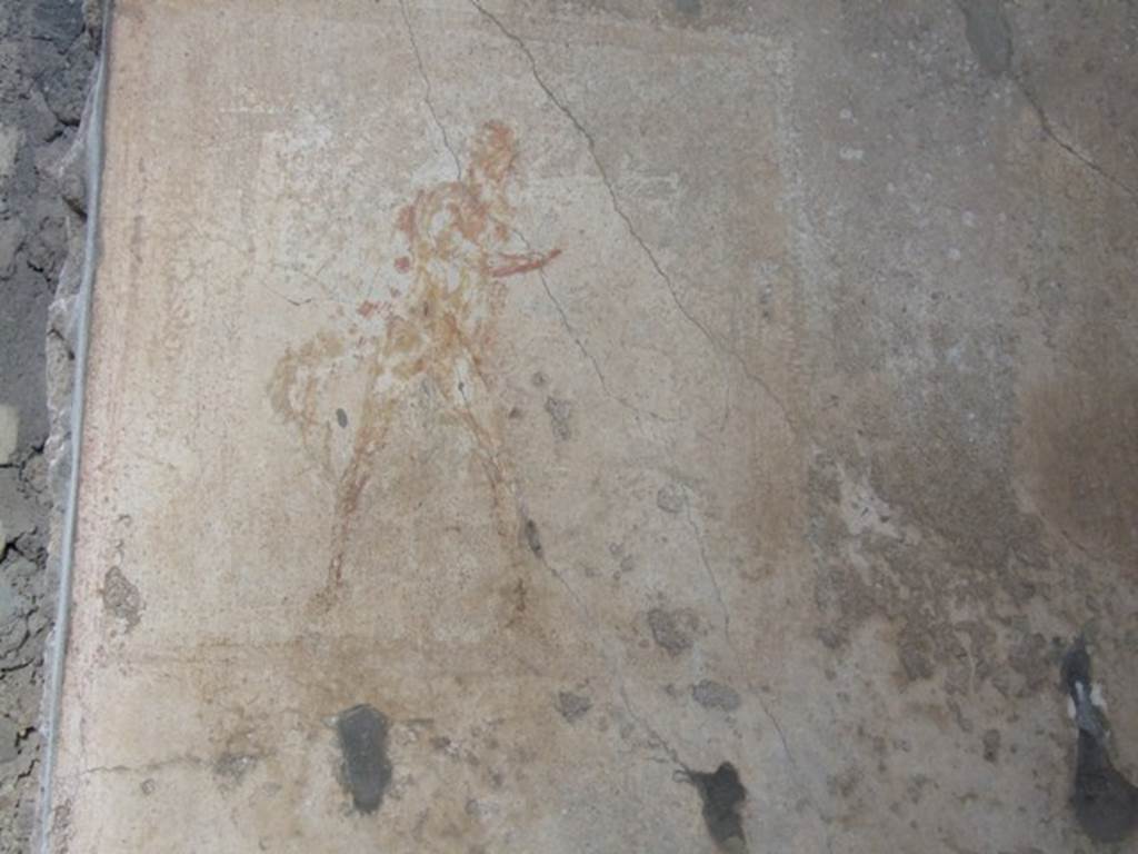 IX.1.20 Pompeii. December 2007. Room 9. Remains of wall painting on north wall. Mau states: Apollo is seen with left foot advanced, striking with his right hand a large cithara which rests against his left shoulder.
See Mau, A., 1907, translated by Kelsey F. W. Pompeii: Its Life and Art. New York: Macmillan. (p.312). Schefold identifies it as Apollo. See Schefold, K., 1962. Vergessenes Pompeji. Bern: Francke. (T.173,3).