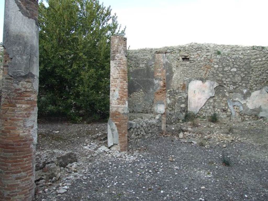 IX.3.15 Pompeii. March 2009. Room 12, garden area, looking east along south wall, with entrance from south portico, on left.