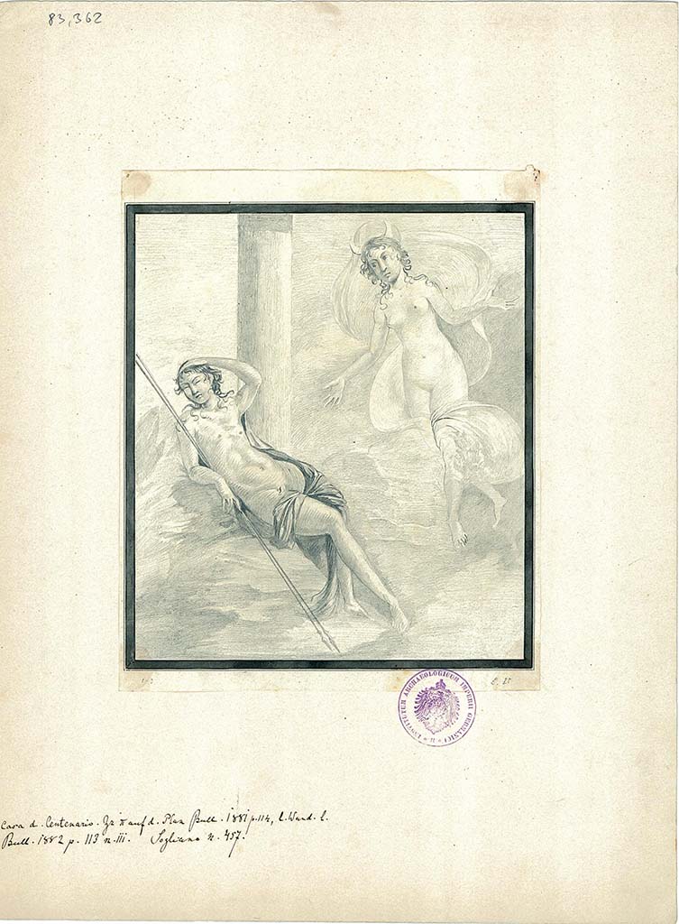 IX.8.6 Pompeii. Room 39, drawing of wall painting of Endymion and Selene.  
DAIR 83.362. Photo © Deutsches Archäologisches Institut, Abteilung Rom, Arkiv. 
