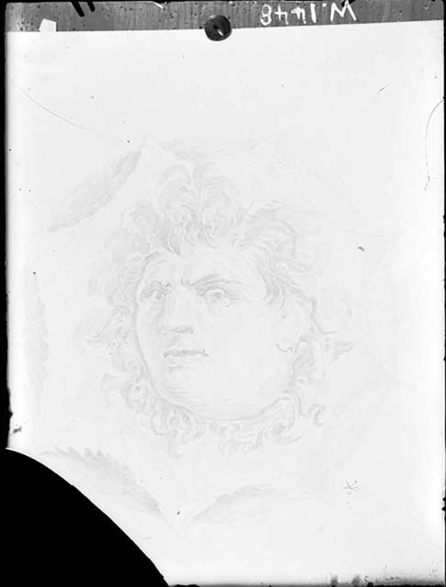 IX.8.6 Pompeii. W.1448. Drawing of head of Borea from peristyle.
See Bullettino dellInstituto di Corrispondenza Archeologica (DAIR), 1882, p.107, no.81.
Photo by Tatiana Warscher. Photo  Deutsches Archologisches Institut, Abteilung Rom, Arkiv. 
