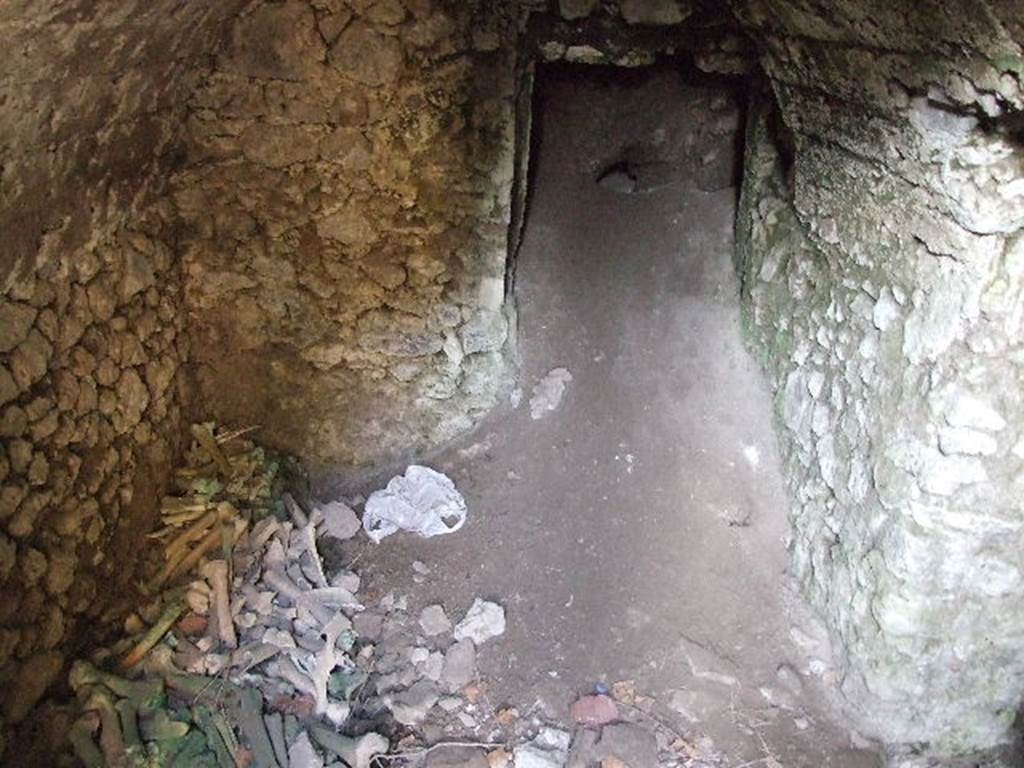 HGE12 Pompeii. December 2006. Looking north into cellar. On the extreme front right of this cellar on 17th October 1905 a skeleton of a slave with iron fetters around his leg bones was found. On the right of the photo can be seen a doorway into a room where on the 31st October 1905 another skeleton was found. See Notizie degli Scavi di Antichit, 1910, p. 259-260, fig. 3.