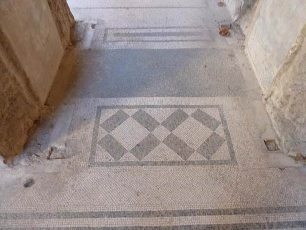 Villa San Marco, Stabiae, September 2015. Corridor 22 into room 24, mosaic threshold in doorway.