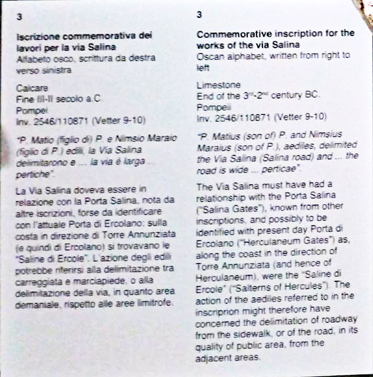 Via dei Sepolcri, (?), Pompeii. Detail from information card in Naples Archaeological Museum.
Photo courtesy of Giuseppe Ciaramella, June 2017.