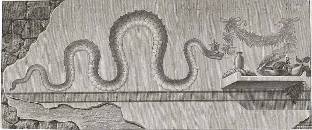 Pompeii street shrine on the corner of Via Pomeriale. Drawing of street shrine, published in 1824.
See Mazois, F., 1824. Les Ruines de Pompei : Premiere Partie. Paris : Didot Frères, (p.33),