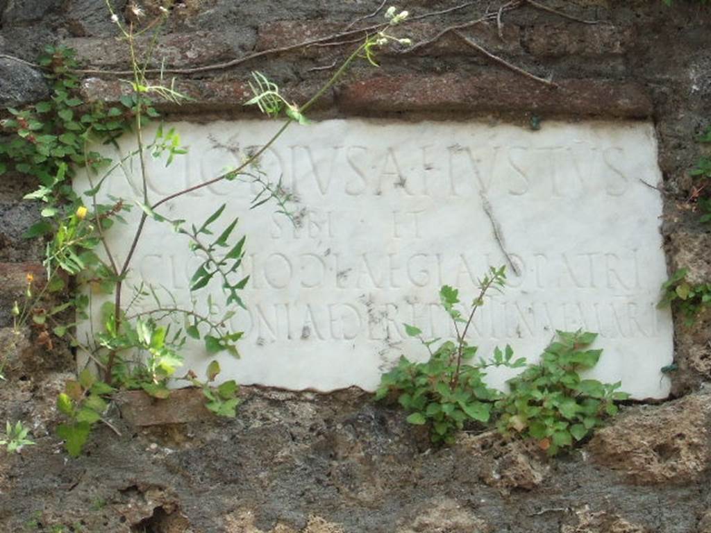 Pompeii Porta Nocera Tomb 5OS. Marble plaque. May 2006.