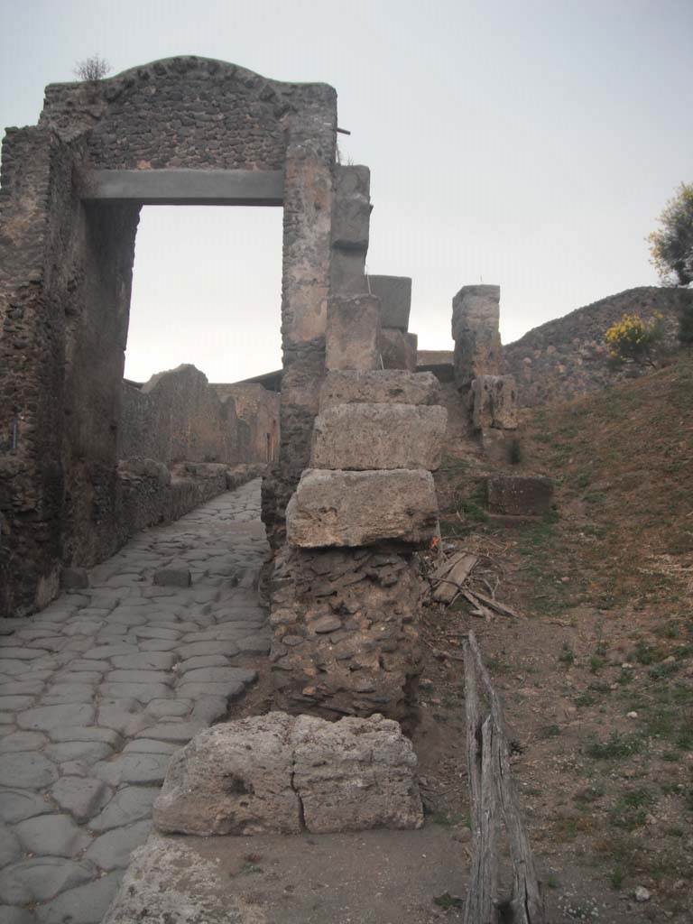 Porta di Nocera or Nuceria Gate, Pompeii. May 2011. 
Looking north along wall on east side of gate. Photo courtesy of Ivo van der Graaff.

