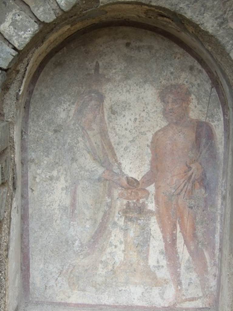 VII.11.14 Pompeii.  March 2009. Garden “C”. Lararium.  Painting of Genius and Jupiter.  See Fröhlich, T., 1991. Lararien und Fassadenbilder in den Vesuvstädten. Mainz: von Zabern. (L.89, T :42.4)