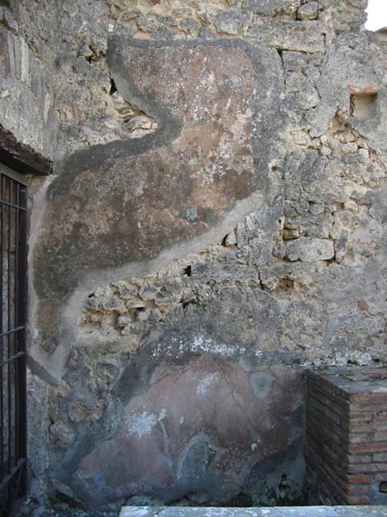 VI.10.1 Pompeii. May 2003. South wall of bar-room, with remaining mark of stairs, on left. Photo courtesy of Nicolas Monteix.