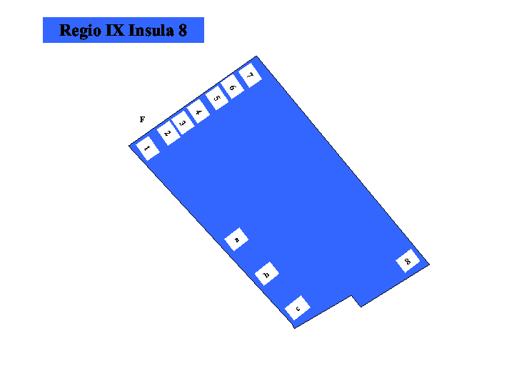Pompeii Regio IX(9) Insula 8. Plan of entrances 1 to 8 and a to c