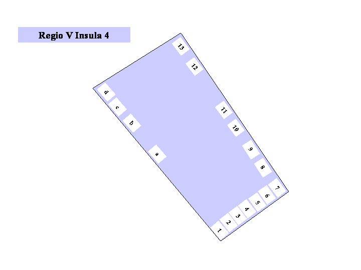 Pompeii Regio V(5) Insula 4. Plan of entrances 1 to 13 and a to d Pompei Regio V(5) Insula 4. Pianta degli ingressi 1 a 13, a - d Pompeji Regio V(5) Insula 4. Plan der Eingänge 1 bis 13, a bis d